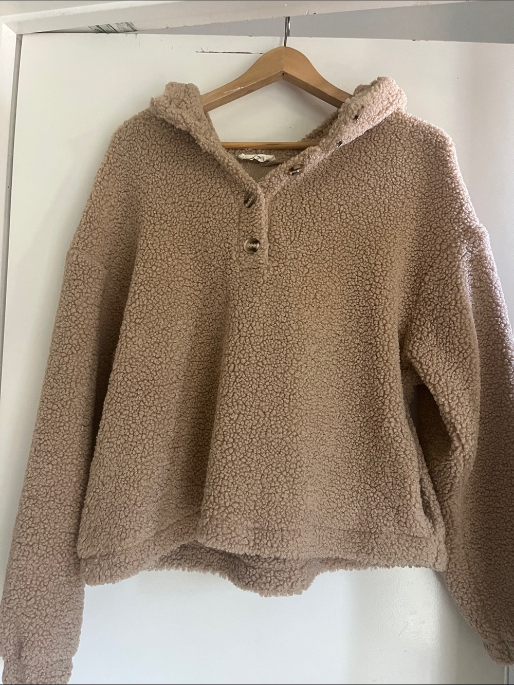 3/$25🎃Cozy Teddy Pullover Hoodie Jacket - Cream